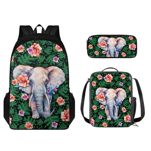Set zaino per bambini 43.2 cm leggero con scatola per matite e borsa per il pranzo 3 pezzi Foglia di elefante - Verde Taglia unica Zaino per