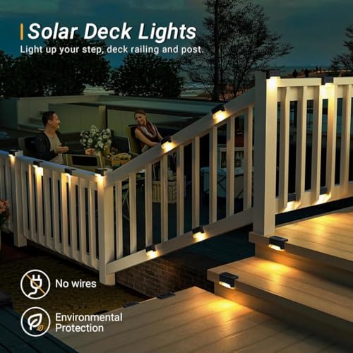 Image of Zetra Waterproof LED Solar Step Fence Lights for Outdoor Decks Warm Yellow Outside Lighting for Wall Garden Backyard Patio Balcony Decor (Pack of 4 /Black) | Black | Set of 4