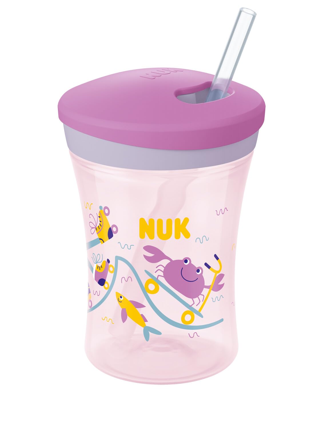Kubek dla malucha NUK Action Cup | Od 12 miesiąca | Zakręcany, z miękką słomką | Szczelny | Nie zawiera BPA | 230 ml | Krab (czerwony)