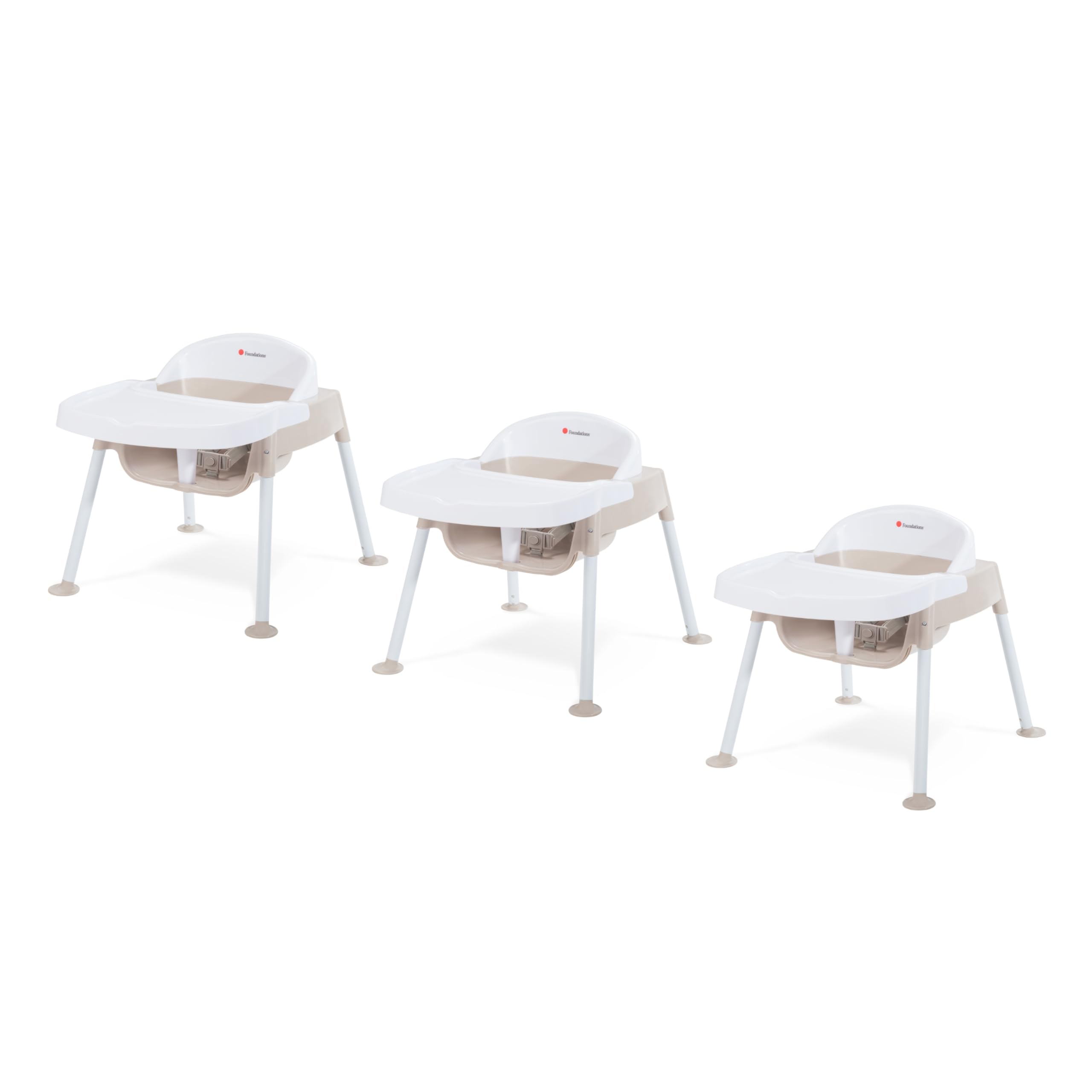 Foundations Secure Sitter Feeding Chairs Multipack, No-Tip Feet, 3-Point Adjustable Harness, Removable Tray, Easy to Clean, Stackable Feeding Chairs, 3 Pack (9 inch)