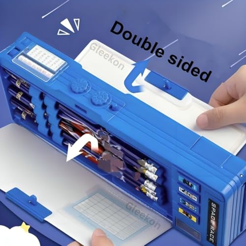 Image of Space Astronaut Pencil Box for Boys & Girls, Plastic Password Lock Pencil Box for School Kids Cute Button Pencil case Compass Box Gift for Boys,(Space Blue)