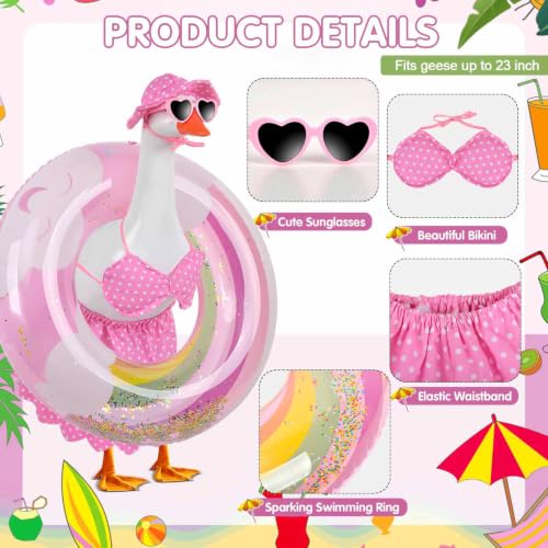 yuboo Fall Porch Goose Outfits Fits 23", Goose Clothes with Swimming Ring Sunglasses Hat and Bikini, Garden Yard Lawn Halloween Party Decor Pink - image 6
