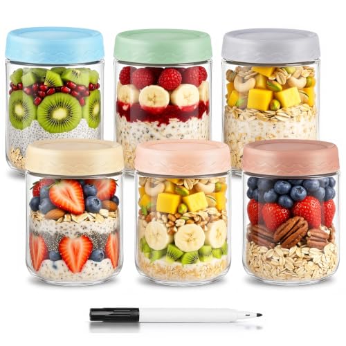 DRKIO 16 Oz Glass Overnight Oats Containers with Lids Chia Pudding Jars