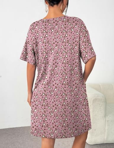 Image of Ekouaer Sleep Shirts for Women Nightgown Short Sleeves T shirt Night Dress Round Neck Womans Nightgown with Pocket S-XXL