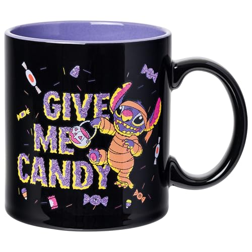 Silver Buffalo Disney Lilo and Stitch Halloween Give Me Candy Glitter Ceramic Mug, 20 Ounces