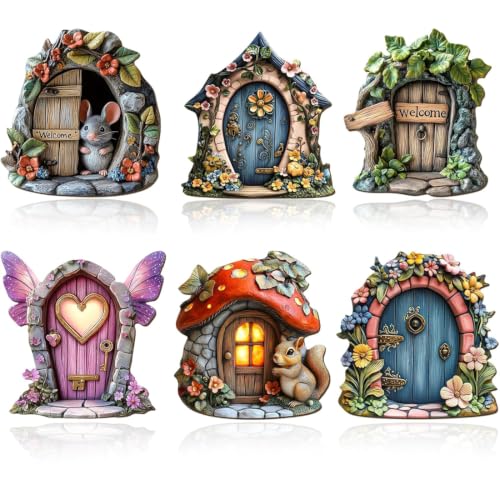 Titosha 6er Set Feentüren aus Holz, Miniaturtüren für den Feengarten