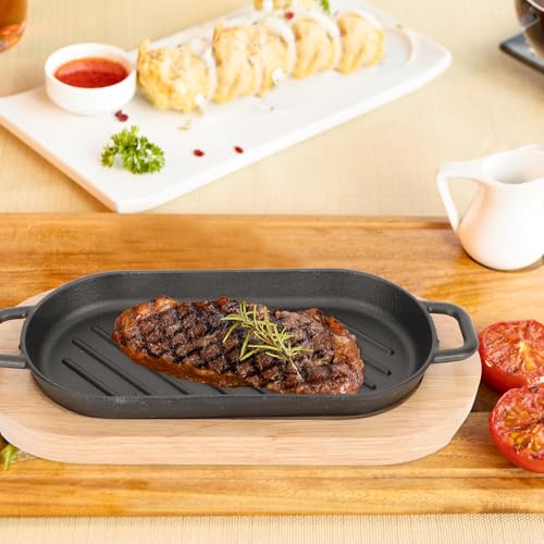 Plancha Teppanyaki de Hierro Fundido con Base de Madera para Carne 7