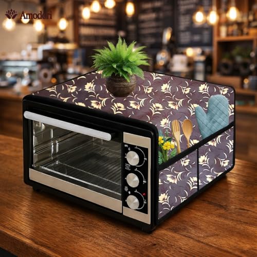 Image of Microwave Oven Top Cover 35x100 cm | Wipe Clean Fabric | 4 Utility Pockets (Floral-23)