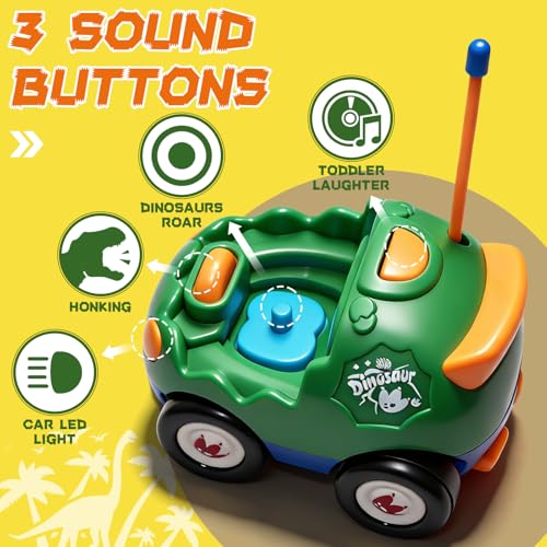 TOPLIVING 2-Pack Remote Control Dinosaur Car Toys for Toddler Ages 18+ Months, 2 3 4 5 Year Old, Dino RC Vehicle with LED Lights, Music, Christmas Birthday Gift for Boys & Girls - image 4