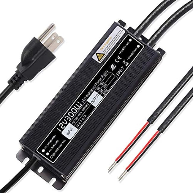SUNVIE 300W LED Driver Low Voltage Transformer, 120V to 12V Constant Voltage Power Supply, Outdoor Landscape Lighting Transformer Waterproof IP67 Power Supply for LED Light and Any 12V DC Devices