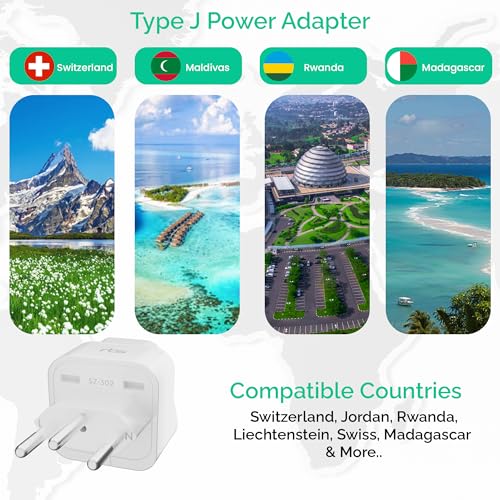 Image of rts (2 Pack) Travel Essentials India to Switzerland, Jordan Rwanda Liechtenstein Swiss Universal Travel Adapter Plug Convert Standard 3 pin Plug to a Variety of National Socket Travel Conversion Plugs