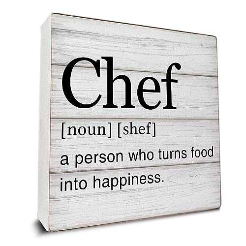 Chef Gift for Men Women Chef Definition Quotes Wooden Box Sign Desk Decorative Wooden Sign Home Kitchen Decor for Desk Table Shelf 5 x 5 Inches