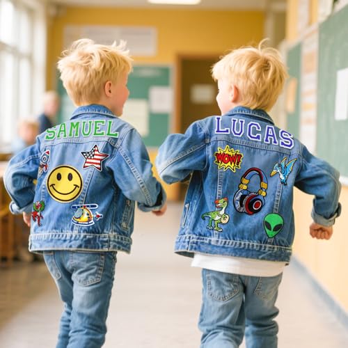 Custom Name Jean Jacket for Boys, Personalized Denim Jacket with Name, Kids Spring&Fall Outerwear, Birthday, Easter, Christmas Gift for Toddler Boys 1-14 Years2