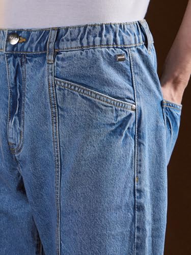Image of THE BEAR HOUSE Men's Dark Blue Relaxed Solid Cotton Jeans