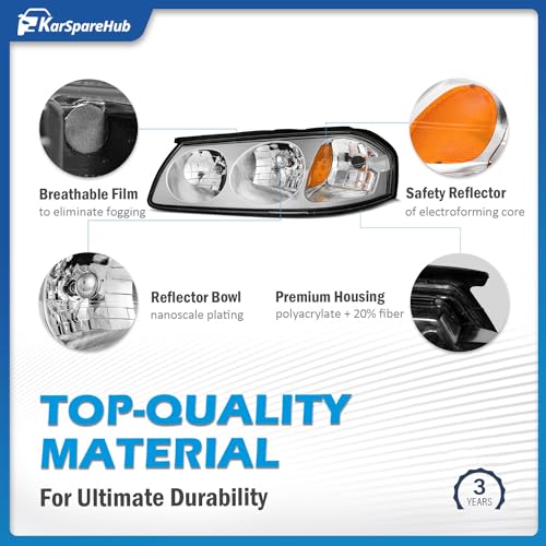 Headlights Assembly with Bulbs for 2000-2005 Chevy Impala Headlamp Replacement Chrome Housing Amber Reflector Driver & Passenger Side - Image 6