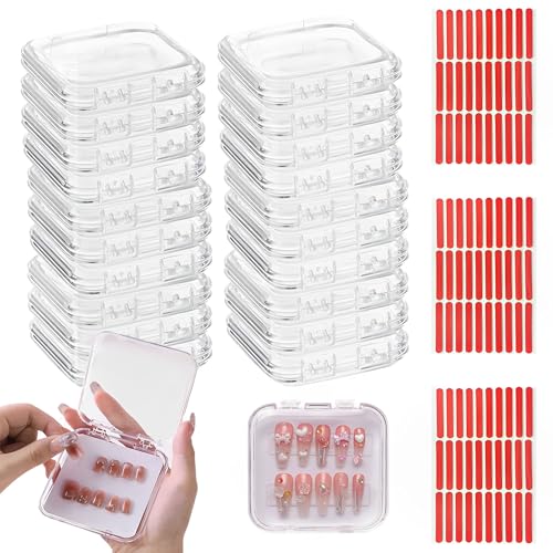 MZSX 20 pcs Boîte de rangement pour ongles (7.5×7.5CM), 90pcs de ruban adhésif double face amélioré, boîte de rangement pour pointes d'ongles...