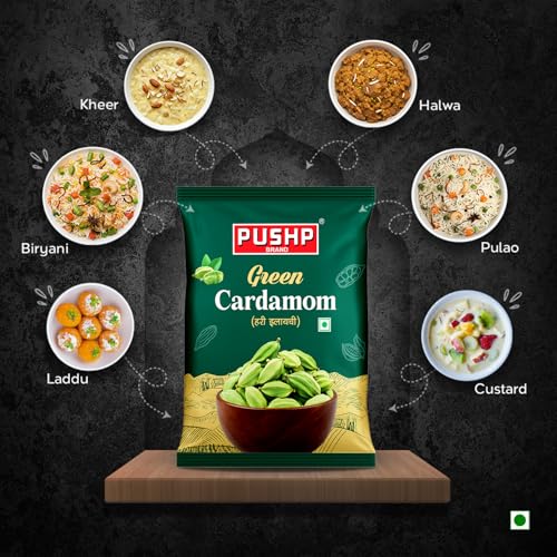 Image of Pushp Green Cardamom Whole Elaichi 20 g | 8-9mm Size | Pack of 1 |Sabut Hari Elaichi | Rich Aroma & Natural Freshness | Source from kerala |
