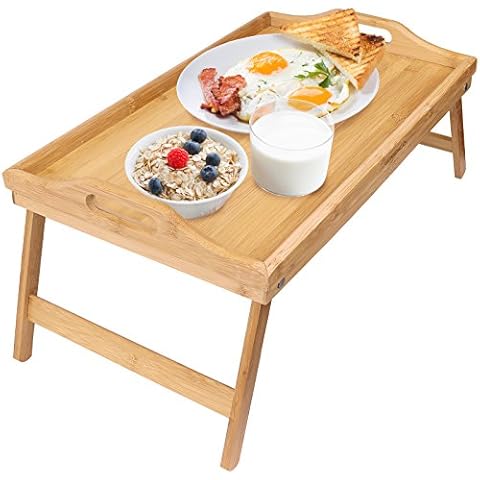 Greenco Bamboo Foldable Breakfast Table, Laptop Desk, Bed Table, Serving Tray,Brown Cover