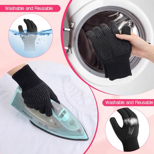 Image of Riyiper 3 Pairs Heat Resistant Gloves for Sublimation, Gloves for Heat Press with Silicone Bumps Applies to Resistant Work, Hair Styling, Universal Fit Size (Black)