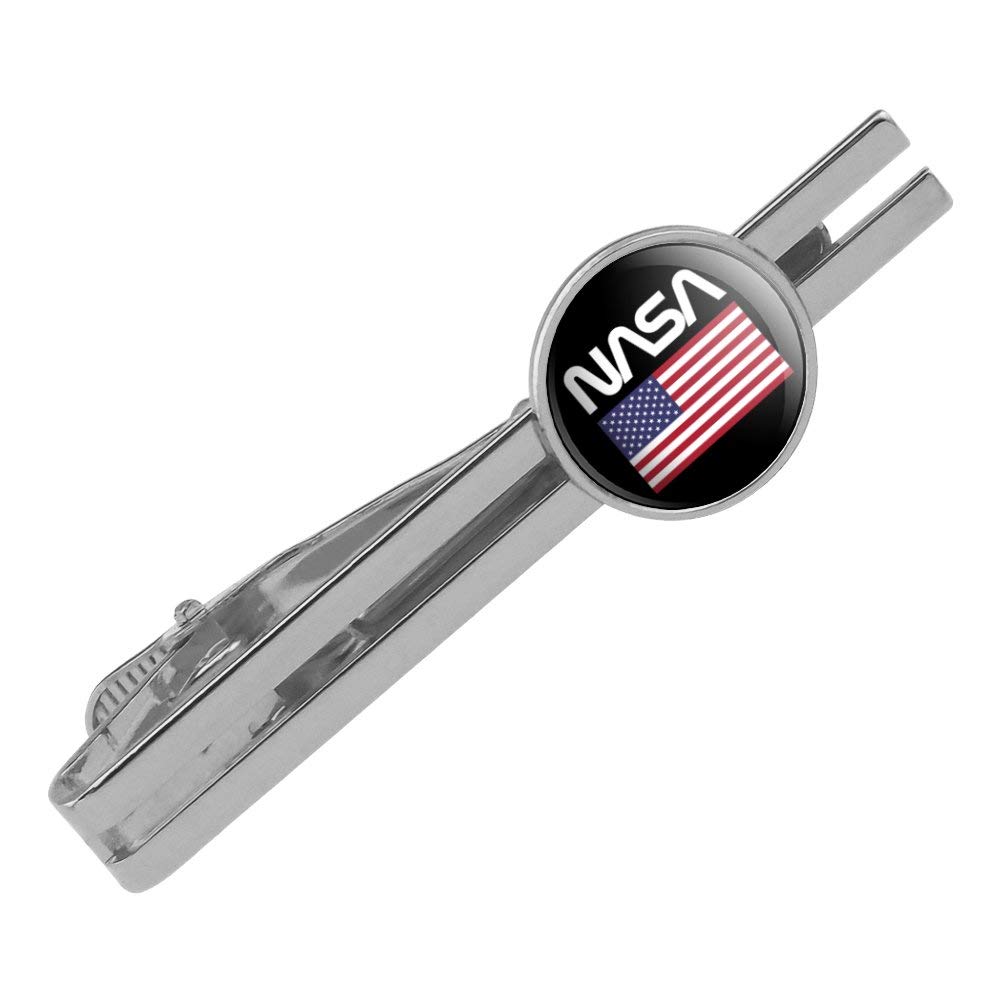 GRAPHICS & MORE NASA Official Worm Logo United States USA Flag Round Tie Bar Clip Clasp Tack Silver Color Plated