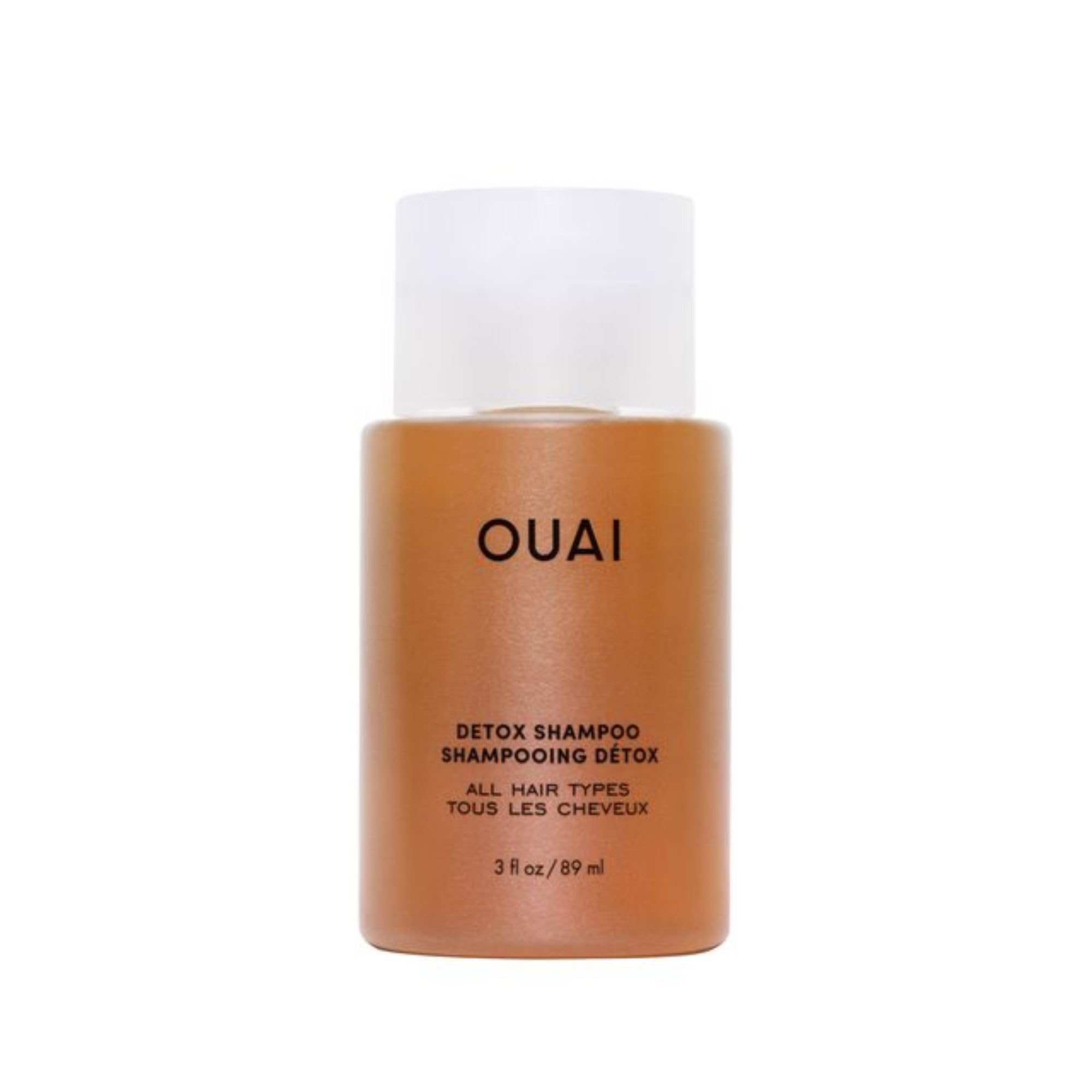 OUAI Champú Detox tamaño viaje - Champú clarificante para eliminar acumulación, grasa, suciedad, residuos y agua dura - Con vinagre de sidra de manzana y queratina - Sin sulfatos (89ml)