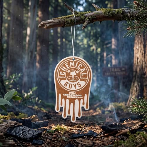Image of Chemical Guys Hanging Car Air Freshener 12-Pack, Wild Cedarwood Escape Warm, Woody & Earthy Cedarwood Fragrance, Rearview Mirror Paper Fresheners for Cars, Trucks, SUVs & Boats