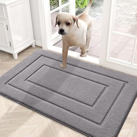 Smiry Dog Door Mat for Muddy Paws Indoor Entrance, Absorbs Moisture and Dirt Low-Profile Doormat, Washable Mat Front Door mat for Floor Home Entryway (30x20 Inches, Grey) Cover