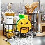 Youfala Sink Caddy Organzier, Sponge Holder for Kitchen Sink with Brush Holder and Self Drain Tray, Dish Soap Dispenser Caddy for Home Kitchen Organizers and Storage Decor Essentials Accessories