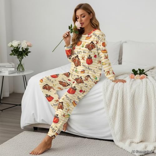 Image of Women's Pajamas Set Soft 2 Piece Loungewear Long Sleeve Pj Set Matching Sleepwear with Pockets for Women Plus Size