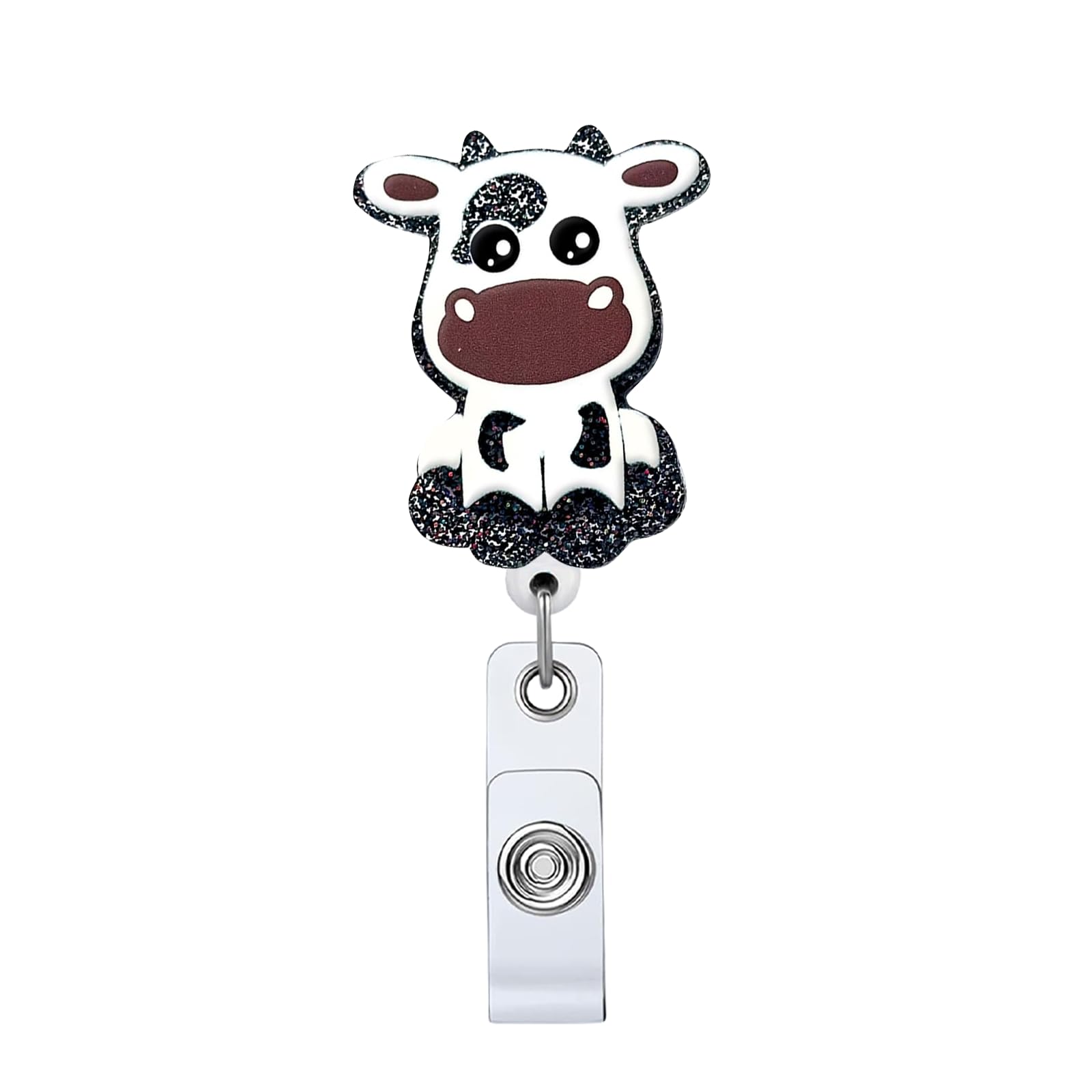 Funny Cow Retractable Badge Reel, ID Clip Name Tag Card Gift for Nursing Doctor Office Worker Farm Teacher Animal Lover Kindergarten Alligator Clip