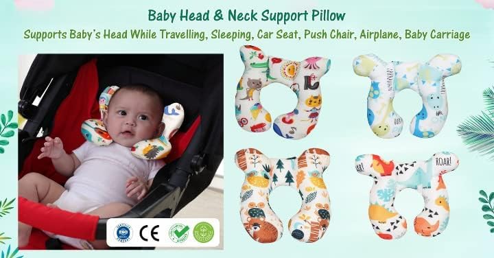 Image of Gordon Baby Head Shaping Pillow for New Born - Neck and Shoulder Support Pillow Ultra-Soft Heart Printed Head Shaper Pillow-P (Multicolor 1)