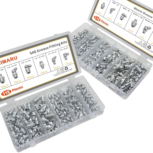 Image of 235 PCS SAE & Metric Grease Fittings Kit Hydraulic Grease Zerk Assortment: 1 /4 inch 1 /8 inch M6 M10 Straight 45 90 Degree, Wrench Kit(7-11mm) for Grease Gun Included
