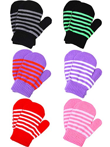 Cooraby 6 Pairs Toddler Baby Mittens Winter Warm Knitted Mittens Gloves for Boys or Girls (Mixed Colors B, 2-4 Years)