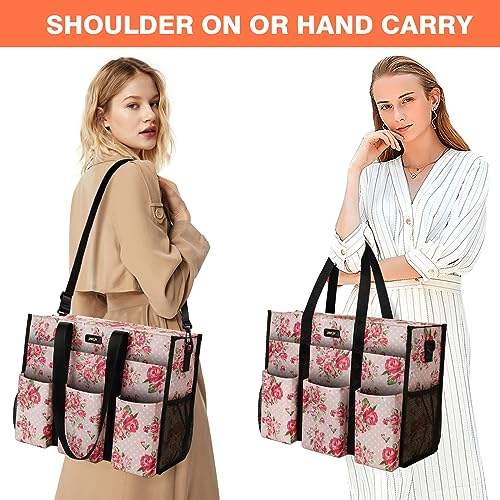Image of IBFUN Utility Tote Bag with 24 Pockets, Large Teacher Tote for Women with Laptop Compartment, Travel Tote Bag with Zip Top