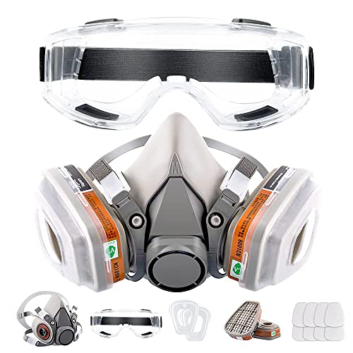 Respirator Mask DMG Reusable Half Face Cover Gas Mask with Safety Glasses Paint Face Cover Faces with Filters for Painting Chemical Woodworking and Other Work Protection(A)
