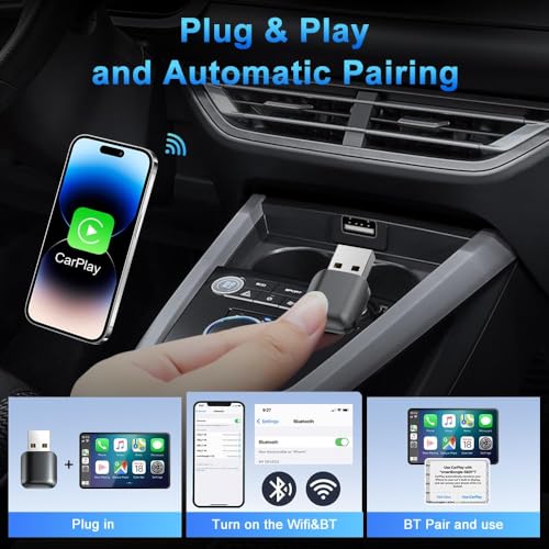 Image of 2026 YIMBLI Wireless CarPlay Adapter for iPhone - No Audio Lag, Auto-Connect - Convert Factory Wired to Wireless CarPlay - Bluetooth 5.3 & 5GHz Wi-Fi - Plug & Play (Includes USB A /C)