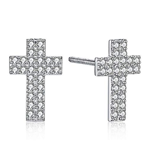 QMM earring Pendant earrings sZirconia 925 Silver Cross Clear Cz Summer Gift Small Stud Earrings Jewelry Girl Accessories Unique Party Women