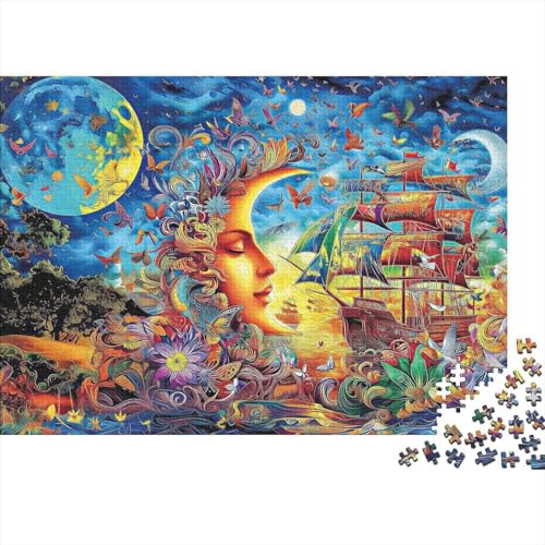Luna Fantástica Barco de Vela Puzzle de 1000 Piezas Papel para Adultos Noche Mágica Relajación Familia Decoración Hogar 52x38cm/1000pcs
