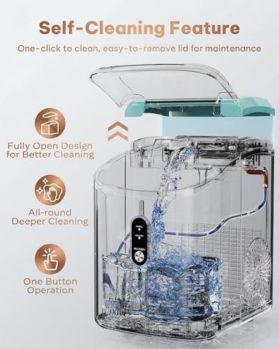 Image of Silonn Nugget Ice Maker Countertop, Chewable Pellet Ice Machine with Self-Cleaning, Portable Pebble Ice Maker with Ice Scoop for Home, Kitchen & Office, Green
