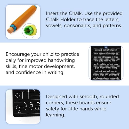 Image of Mini Leaves Hindi Writing Practice Board Set, 8-in-1 Double-Sided Reusable Chalkboard, Set of 4 with Chalk Holder, for Kids 4-6 Years