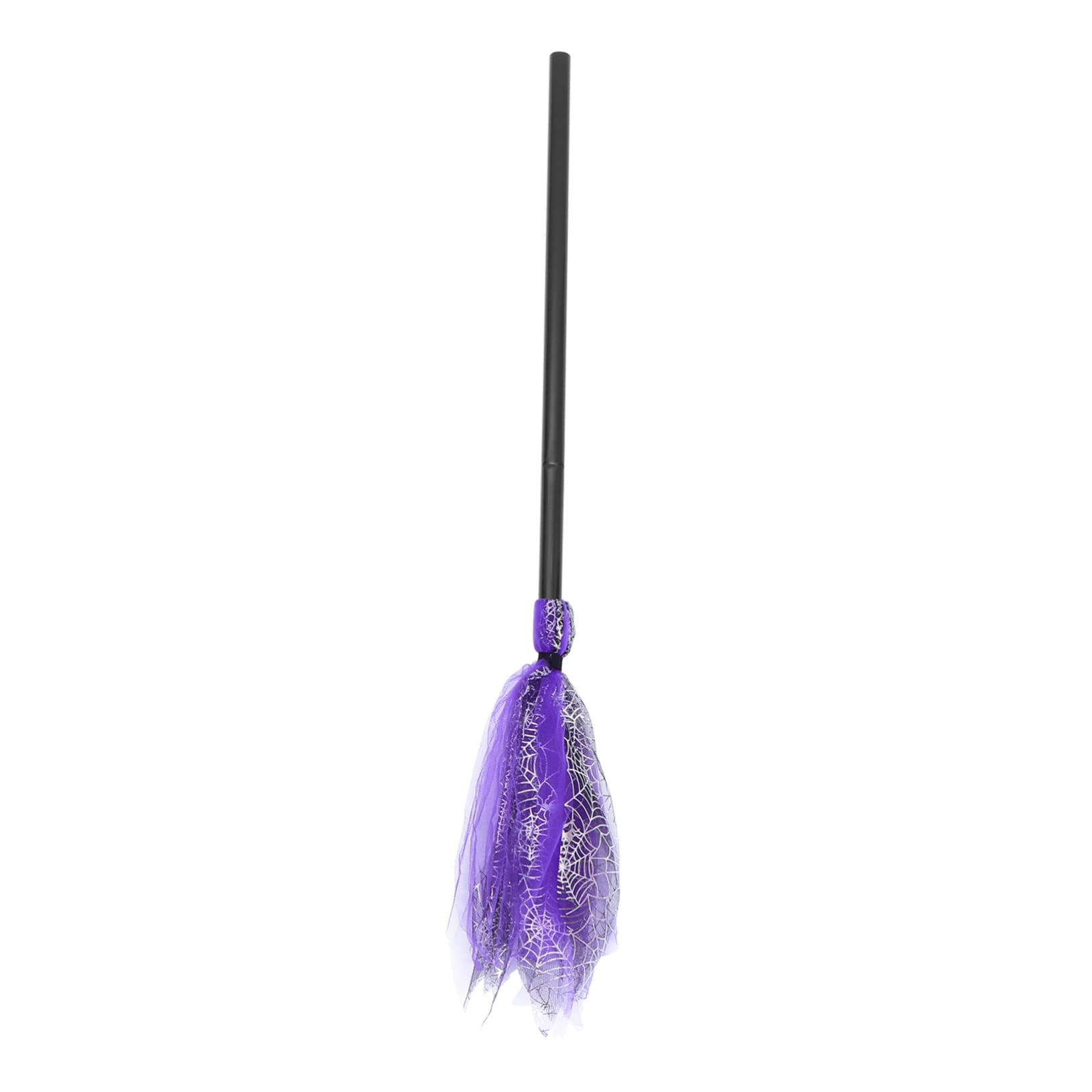 WOONEKY 1pc Spider Web Yarn Broom Halloween Prop Witches Broom Witch Cosplay Props Black Witch Broom Besom for Halloween Costume Decoration Prop Toys Halloween Besom Purple Mesh