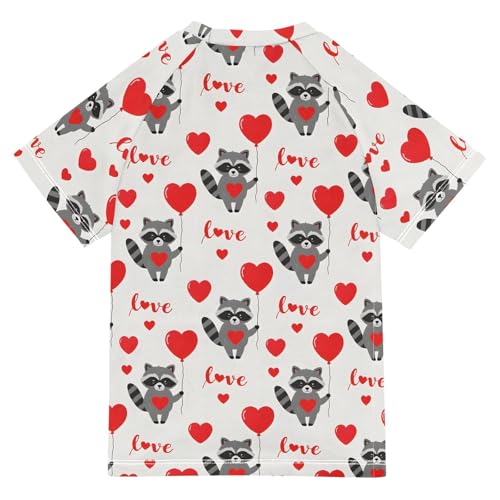 ALAZA Kids Rash Guard Boys Toddler Swim Shirts Short Sleeve Raccoon Heart UPF 50+ 3T2
