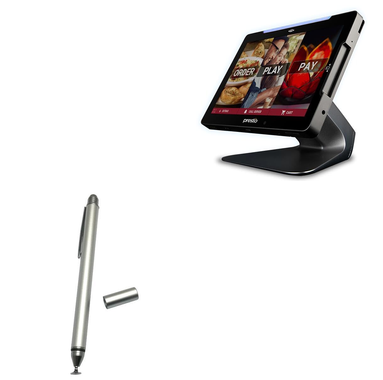 BoxWave Stylus Pen Compatible with Presto Flex - DualTip Capacitive Stylus, Fiber Tip Disc Tip Capacitive Stylus Pen - Metallic Silver