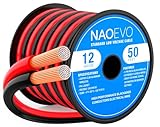 NAOEVO 12 Gauge Wire 50FT, 2 Conductors Electrical Wire Red Black Cable, Flexible/Low Voltage/PVC 12 AWG Copper Clad Aluminum Extension Cord for Speaker, LED Strips, Automotive 12V/24V DC
