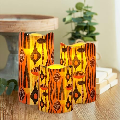 Image of Remote Flameless Candles-Set of 3 African Tribe Design LED Pillar Candles Battery Operated Candle with Timer, 4 inch 5 inch 6 inch for Home Table Decor