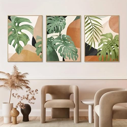 Impressions d'art 40 x 60 cm x 3 sans cadre de plantes tropicales pour décoration salon