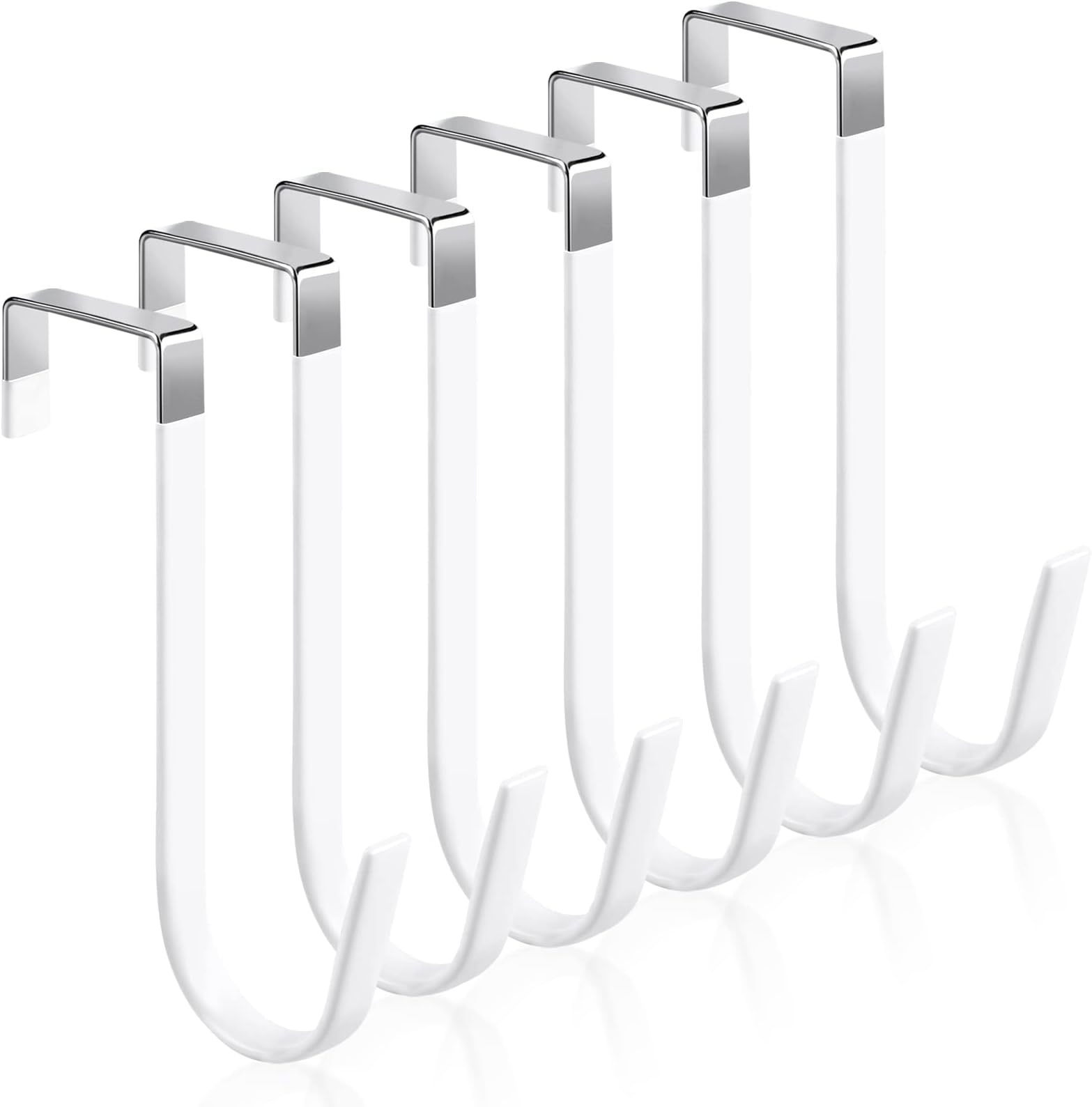 Romeda 6 Pack Over The Door Hooks, Sturdy Metal Single Over Door Hooks, White Door Hanger Hook Door Hooks for Hanging, Towels, Clothes, Bathroom, Hold Up to 7Lbs