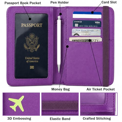 Image of ZOPPEN RFID Blocking Passport Holder for Travel - PU Leather Waterproof Lightweight Passport Cover Wallet for Women Men, Travel Organizer with Card Slots for Airline Tickets & Passport Book, Purple