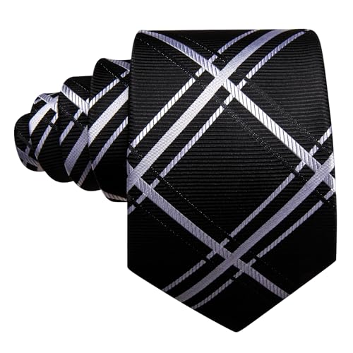 Image of YOHOWA Men Plaid /Striped Ties Set Silk Business Wedding Formal Fashion Necktie and Pocket Square Cufflinks Set