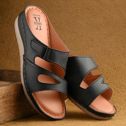 Image of Karaddi Women's Flats Sandal | Platform Heels Soft Cushion Ortho Sandals for Ladies Fashion | Comfort Open Toe Sandal